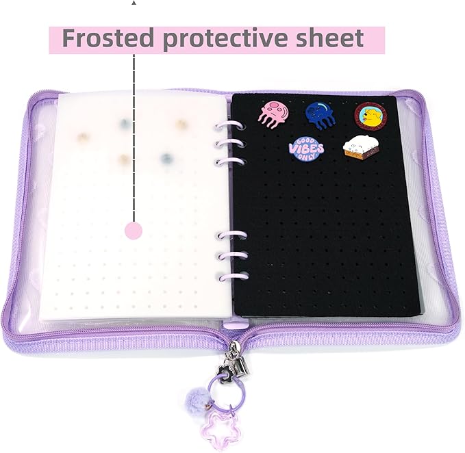 Chillpaper Enamel Pin Display Book Collection Trading Book Portable Brooch Pins Holder Storage Organizer Case Zippered (Purple Heart Lace)