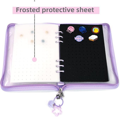 Chillpaper Enamel Pin Display Book Collection Trading Book Portable Brooch Pins Holder Storage Organizer Case Zippered (Purple Heart Lace)