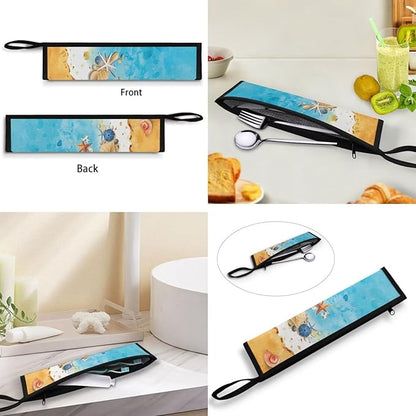 COEQINE Beach Starfish Utensil Holder For Kitchen Counter Silverware Bag Portable Leak-proof Lightweight Washable Soft Fabric Fork Spoon Knife Organizer With Handles
