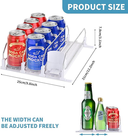 Drink Organizer for Fridge, Upgrade self locking push buttonfor Soda Can Dispenser for Refrigerator, Automatic Pusher Glide and Adjustable Width Can Fridge Organizer Hold up to 12 Cans 3 Rows