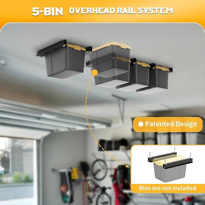 WALMANN Ceiling Tote Storage Rails, Heavy Duty Garage Ceiling Bin Storage Rack Adjustable Tote Slide Rail(6 Pack for 5 Bins, Bins Are Not Included)