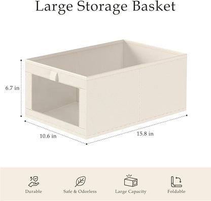 Criusia 6 Pack Linen Closet Organizers and Storage, Large Linen Closet Baskets for Organization, Foldable Storage Containers for Clothing, Towels, Toys, Jeans, Books, Shelves, Beige