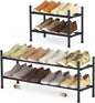 Uneviesyka Expandable Shoe Rack, 2 Tier Shoe Rack for Closet, Stackable Adjustable Standing Metal Shoe Shelf Organizer Storage, Small Shoe Racks for Front Door Entrance、Entryway(Black)