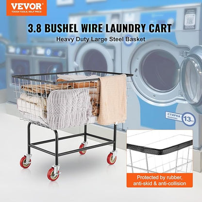 VEVOR Wire Laundry Cart, 3.8Bushel Wire Laundry Basket with Wheels, 32.5''x21.3''x29.9'', Commercial Laundry Basket, Steel Frame with Chrome Finish, 4'' Casters, Wire Cart for Laundry