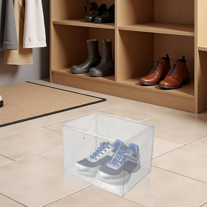Acrylic Shoe Box Organizer 45x33x33cm Large Plastic Stackable Shoe Storage Container for Home Entryway Boot and Sneaker Display