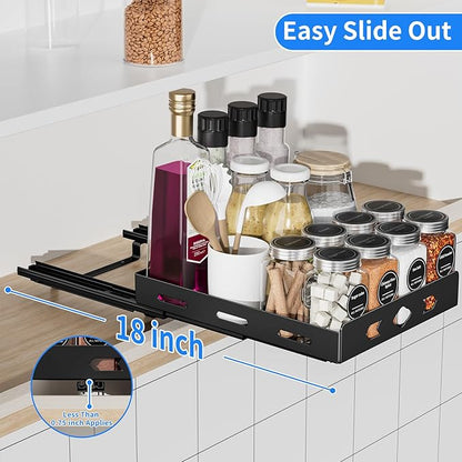 BOIVSHI Pull Out Spice Rack, Heavy Duty Spice Rack Organizer, 1 Tier Spice Organization for Cabinet, Vertical Spice Rack for Kitchen, Cabinet, Pantry (8.4''Wx10.5''Dx2.8''H, Metal Black)