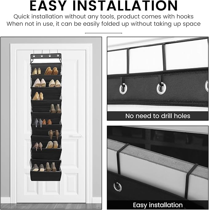 10 Tier Over the Door Shoe Organizer Storage, Deep Pockets Large Hanging Shoe Organizers, Clear Hanging Shoe Rack for Closet Door, Fit 20 Pairs Shoe Holder for Boots, Sneakers, Toys, Daily Necessities