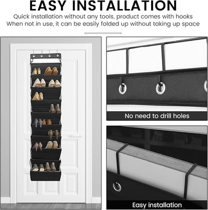 10 Tier Over the Door Shoe Organizer Storage, Deep Pockets Large Hanging Shoe Organizers, Clear Hanging Shoe Rack for Closet Door, Fit 20 Pairs Shoe Holder for Boots, Sneakers, Toys, Daily Necessities