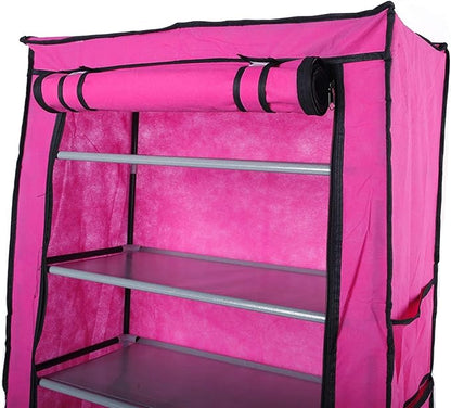 BNSPLY 10-Tier Non-Woven Fabric Shoe Rack, Large Shoe Shelf with Dustproof Cover, 2 side pockets Shoe Storage Cabinet Organizer for Closets, Bedrooms, Garages, Rose Red