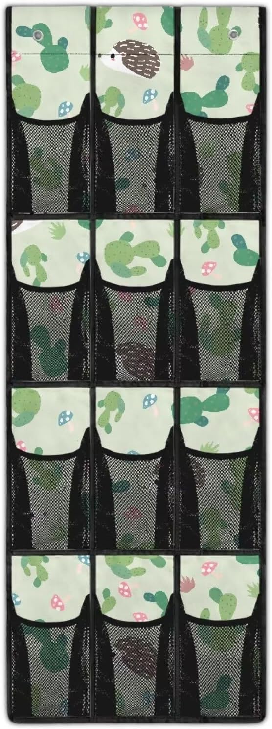 Hedgehog Shoe Organizer Over The Door,Hanging Shoe Organizer,Over Door Shoe Organizer,Space Saving Hanging Storage Holder,Closet Rack Hanger with 12 Mesh Pockets for Home Decor