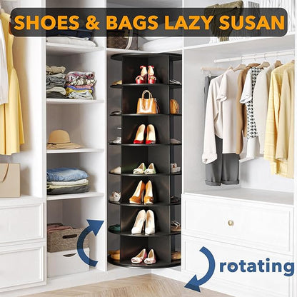 SpaceAid 7 Tier Rotating Shoe Rack Tower, Spinning Shoe Display Lazy Susan, Revolving 360 Shoe Rack Storage Round Carousel, Vertical Handbag Rotate Shoes Closet Organization (7-Tier Black)
