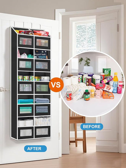 Over the Door Organizer Hanging- 10 Compartments, 80 lbs Load Behind Door Stuffed Animal Storage, Extra Large Toys Storage Organization for Bedroom, Bathroom, Nursery, Shoes, Diaper (black)
