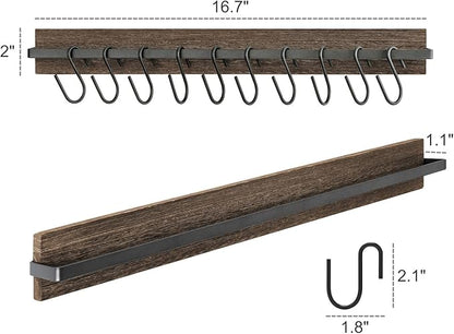 Mkono Hat Rack for Wall Wooden Baseball Caps Organizer with 20 Hooks and Cap Keeper Hanger with 16 Hooks