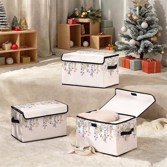 Stackable Clothes Storage Bins with Lids,Closet Organizers Fabric Cat Printing Box for Home and Office,Blanket Clothes Organizers,Under Bed Storage Containers 3 Pack.
