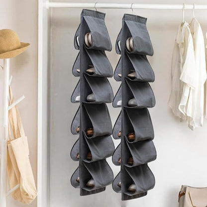 2 Pack Hanging Shoe Organizer, 12 Large Pockets, Rotating, Space Saving, Closet Shoe Storage
