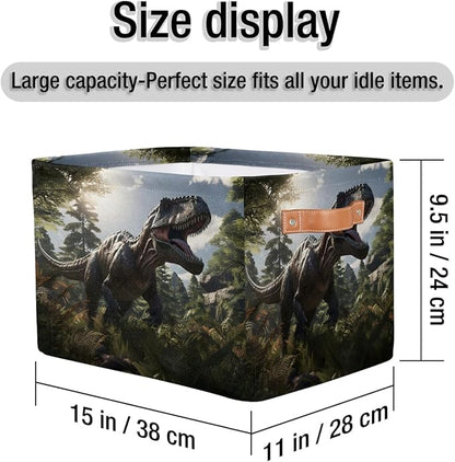 AUUXVA Storage Basket Giant Jurassic Dinosaur Storage Cube Box Durable Canvas Collapsible Toy Basket Organizer Bin with Handles for Shelf Closet Bedroom Home Office