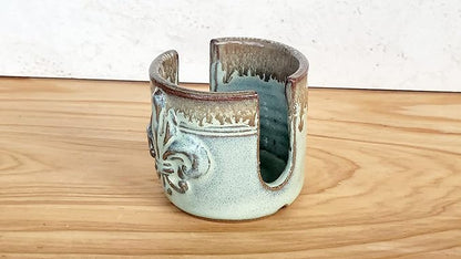Fleur De Lis Sponge Holder for Sink White French Country Farmhouse Decor Compact Handmade Drain Rack (Green/Bronze)