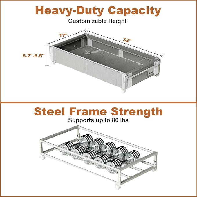 2Pack Under Bed Storage with Wheels,5.2"-6.5" Adjustable Height Underbed Storage,Low Profile Under Bed shoe Storage,Rolling Under Bed Clothes Storage,Shallow Under Bed Drawers for Blankets,Toys