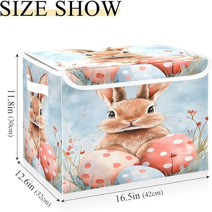 senya Easter Baskets Collapsible Storage Bins with Lids, Easter Rabbit Bunny K Storage Boxes Clothes Baskets for Organizing