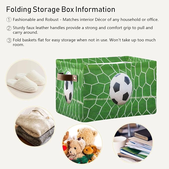 Sports Kids Large Shelf Storage Bin With Handles - Foldable Fabric Toy Organizer and Clothes Basket for Nursery and Bedroom