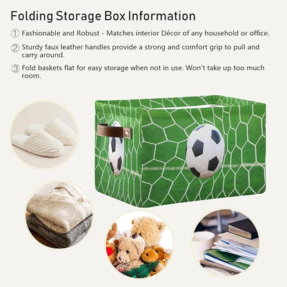 Sports Kids Large Shelf Storage Bin With Handles - Foldable Fabric Toy Organizer and Clothes Basket for Nursery and Bedroom
