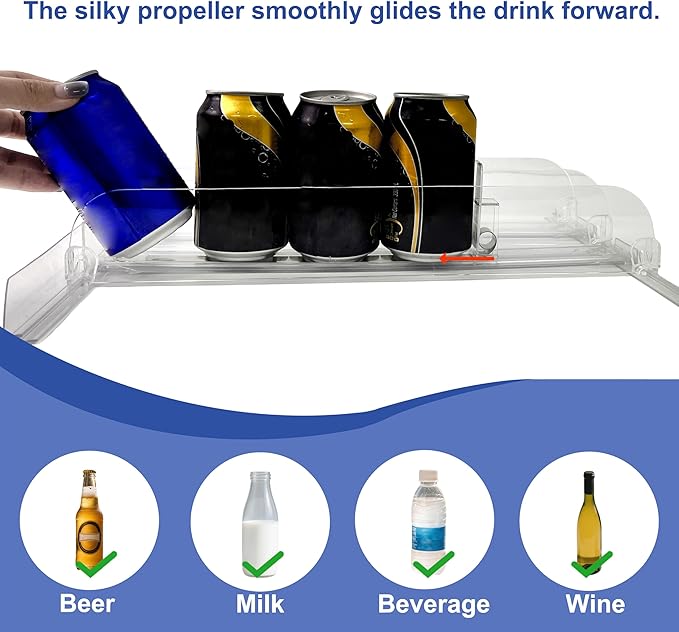 Drink Organizer for Fridge, Adjustable Acrylic Beverage Dispenser with Dividers for Cans (6Pack)