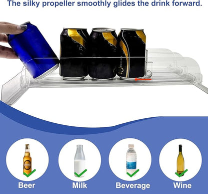 Drink Organizer for Fridge, Adjustable Acrylic Beverage Dispenser with Dividers for Cans (6Pack)
