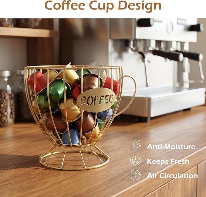 SpaceTime Coffee Pod Holder,Large Capacity Coffee Pod Organizer Cup Holder ,Sturdy Coffee Coffee Basket for Counter Kitchen and Office Desktop,Versatile Metal Pods Storage,Coffee Bar Accessory (Black)