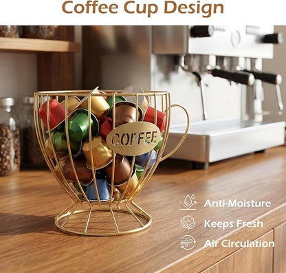 SpaceTime Coffee Pod Holder,Large Capacity Coffee Pod Organizer Cup Holder ,Sturdy Coffee Coffee Basket for Counter Kitchen and Office Desktop,Versatile Metal Pods Storage,Coffee Bar Accessory (Black)