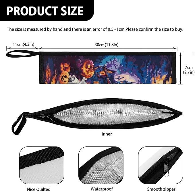 COEQINE Halloween Ghost Themes Portable Utensil Caddy Case with Keychain Small Foldable Pouch Knife Fork Spoon Organizer Holder for Picnic Outdoor