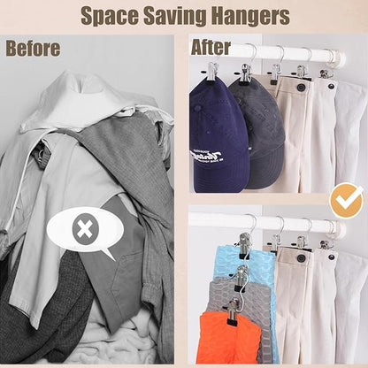 Pant Hangers with Clips, Metal Legging Organizer for Closet, 10 Pack Space Saving Hangers with Clips for Yoga Pants, Closet Organizers and Storage for Skirt/Jean/Hat/Short