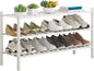 Bamboo Shoe Rack Stackable Shoe Shelf Storage Organizer for Unit Entryway Hallway and Closet Sturdy Freestanding Long Shoe Shelf(3L Tier White)