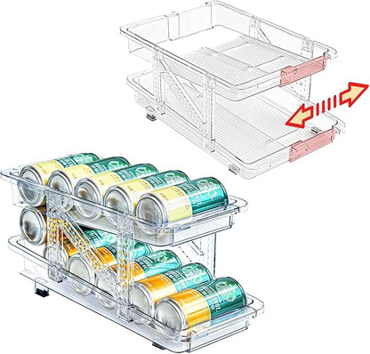 HYGRAD® Soda Can Dispenser Automatic Fridge Drink Can Storage Dispenser Drinks Organiser Stackable Drink Can Storage Dispenser Adjustable for Can Size Holds Up to 10-12 Cans.