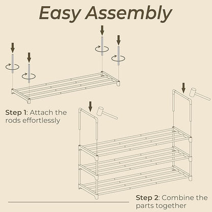 Black 3 Tier Shoe Rack, 36" Large Shoe Shelf Holds 15 Pairs of Shoes, Heavy Duty Shoe Rack for Entryway, Bedroom, Closet, Up to 22 lb Weight Capacity, Space-Saving and Easy to Assemble