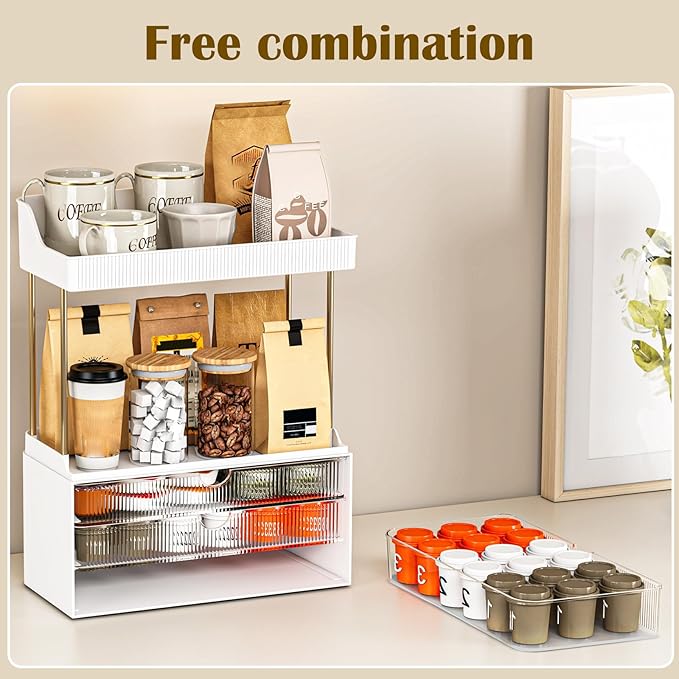 caktraie 12.2" W Makeup Organizer Drawers - 5 Tiers Bathroom Counter Organizer, Cosmetic Storage Drawer for Dresser Countertop and Bathroom Vanity for Large Skincare, Perfume, Clear
