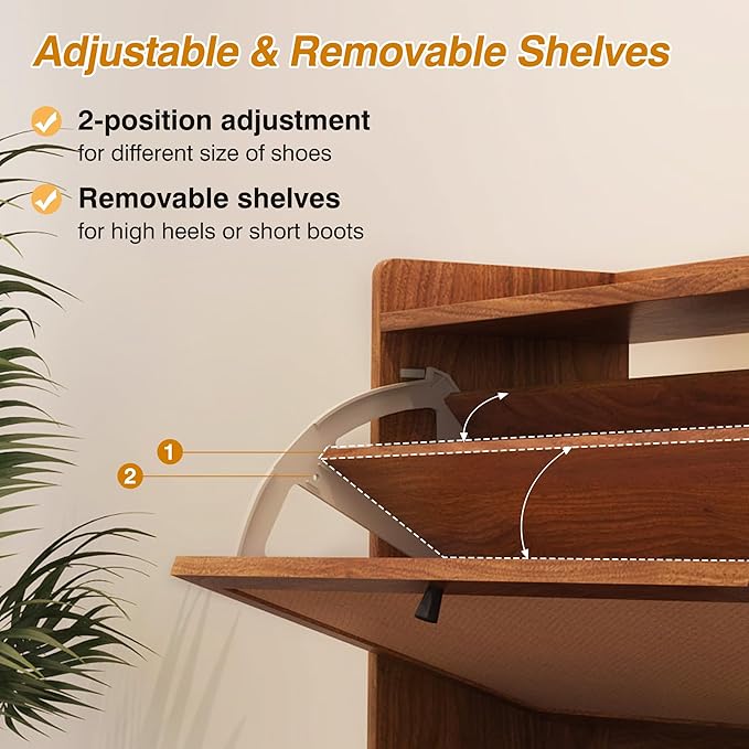 AVZEAR Narrow Shoe Storage Cabinet with 3 Flip Drawers, Freestanding Wooden Closed Shoe Rack, Slim Cabinet Storage for Entryway, Hallway, Living Room (Walnut)