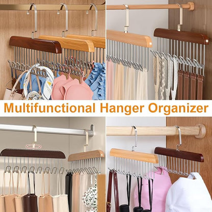 Belt Hangers for Men - 2 Pack Belt Organizer for Closet with 16 Metal Hooks Bra Organizer for Closet - Non-Slip Belt Holder for Closet Space Saving Belt Holder Belt Rack for Closet Brown