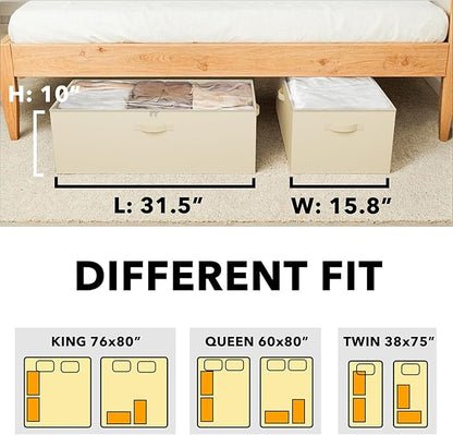 SpaceAid 2 Pack 10" High Under Bed Storage Containers, Large Underbed Storage Organizer Bins with Lids for Bedroom, Dorm, Clothes, Closet Organization, Bed Sheets and Blankets (Beige)
