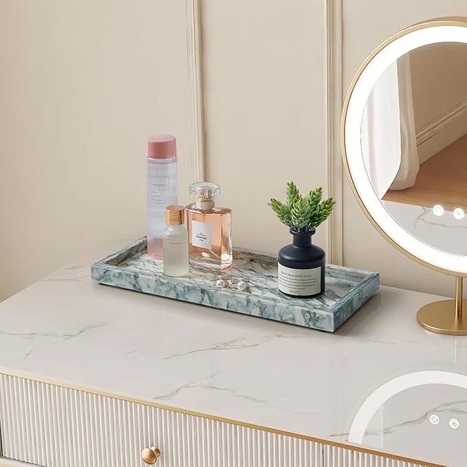Natural Marble Vanity Tray, Luxury Stone Organizer for Bathroom & Kitchen Counter | Holds Soap Dispenser, Jewelry, Perfume | Non-Resin, Non-Ceramic Décor