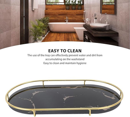 Oval Bathroom Organizer Tray Vanity Countertop Decor with Non-Slip Base for Towel Cosmetic Jewelry and Napkin Storage
