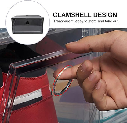 Dustproof Plastic Shoe Storage Box with Side-opening Door, Large Capacity 34x18x25cm Organizer for Sneakers and Boots, Stackable Shoe Container for Home Closet