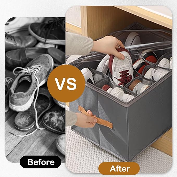 Shoe Storage Bag with Transparent Cover and Sturdy Handles, Ideal for Closet Organization, Stores Sneakers, Sandals, Slippers, Holds Up to 6 Pairs