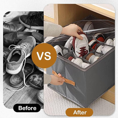 Shoe Storage Bag with Transparent Cover and Sturdy Handles, Ideal for Closet Organization, Stores Sneakers, Sandals, Slippers, Holds Up to 6 Pairs