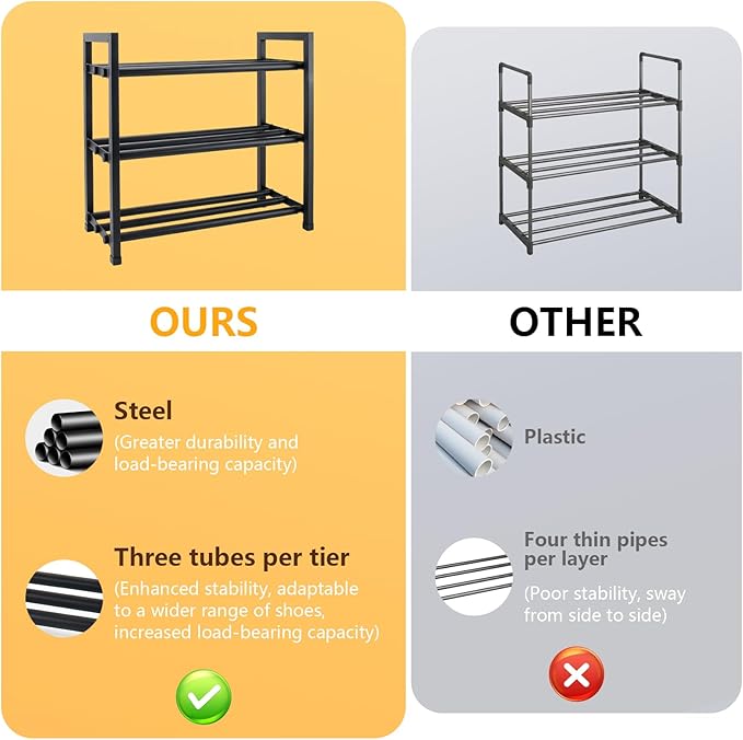 jessie 3-Tier Expandable Shoe Rack, Heavy Duty Metal Freestanding Shoe Shelf Storage Organizer for Entryway Closet Doorway (3 layer)