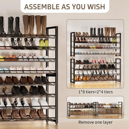 Metal Shoe Rack,Large 8 Tier Shoe Organizer, Heavy Duty Metal 4-Tier Stackable Shoe Storage Vertical Shoe Rack for Closet Front Door,Entrance,Entryway,Garage,Up to 50 Pairs,Black
