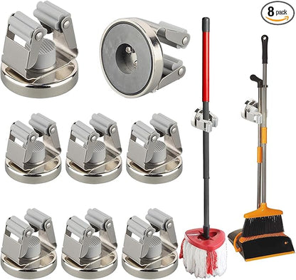 MUTUACTOR Magnetic Broom Holders,8pcs Anti-broken Heavy Duty Magnetic Clips Wall Mount,No Drilling Magnetic Hooks Broom Mop Brackets for Work Cargo Garage Laundry Van Accessories