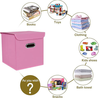 Fabric Storage Cube Bins with Lids Closet Organizers collapsible storage bins basket with Handles for Home,Storage Boxes for Organizing,3 Pack,(Pink)