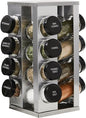 Kamenstein 16 Jar Heritage Revolving Countertop Spice Rack Organizer with Spices Included, FREE Spice Refills for 5 years, Brushed Stainless Steel with Black Caps | Revolving