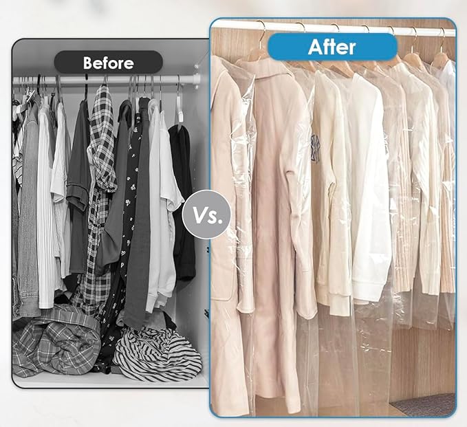 Clear Garment Bags, 0.6 Mil Plastic (21"x7"x72"), 260 Bags/Roll, Transparent Dress Covers for Storage, Travel and Dry Cleaning