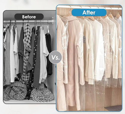 Clear Garment Bags, 0.6 Mil Plastic (21"x7"x72"), 260 Bags/Roll, Transparent Dress Covers for Storage, Travel and Dry Cleaning